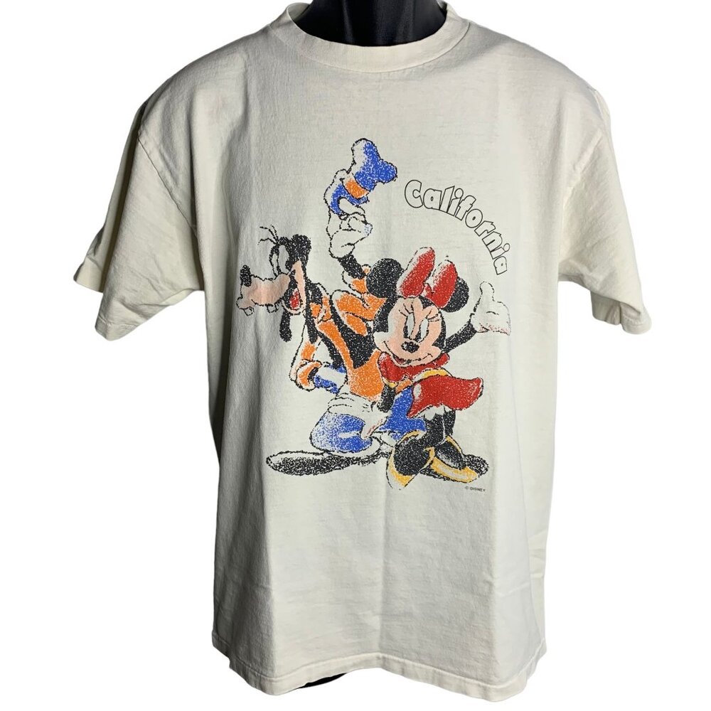 Vintage Disney California Crewneck T Shirt L White Single Stitch Minnie Goofy